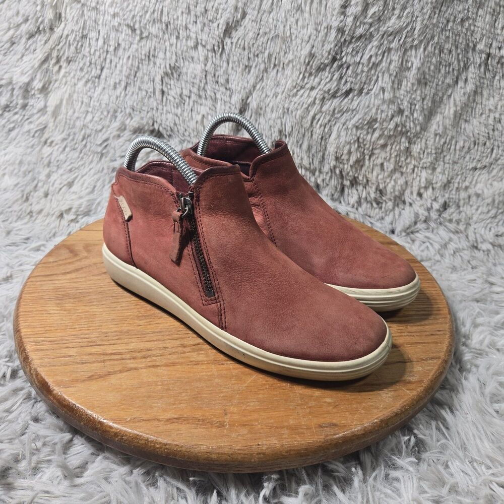 Ecco Soft 7 Casual Anke Booties Comfort Shoes Side Zip Ankle Burgundy Leather